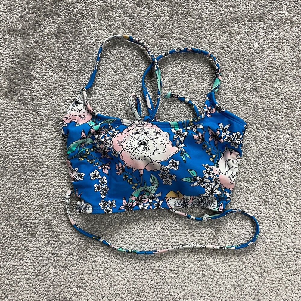 Xhilaration Swimwear Bikini Top Girls Small Blue Floral Spaghetti Summer Beach